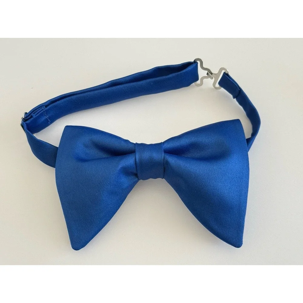 Handmade Royal Blue Satin Bow tie‎ Vintage style 70`s Bowtie Pretied Formal Prom